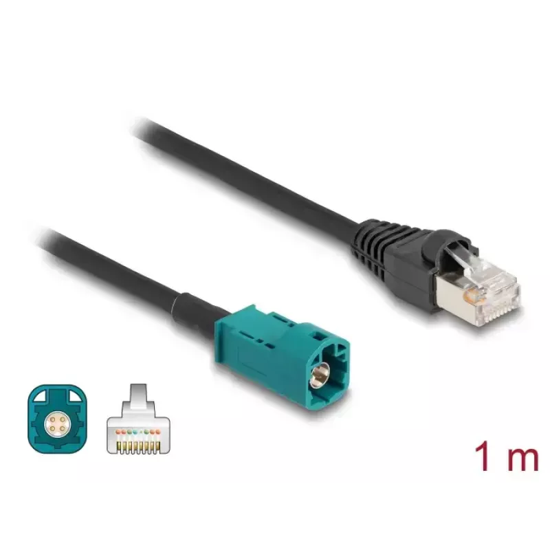 Cabo coaxial DELOCK 90698 com HSD-Z para ficha RJ-45, 1 m, preto/azul