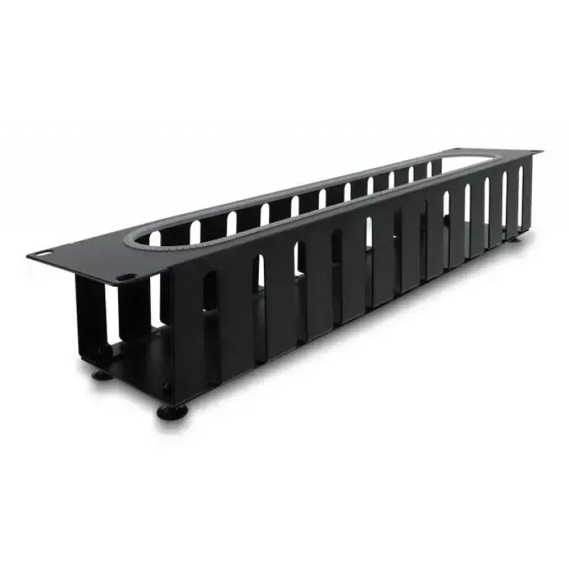 Tampa de gestão de cabos DELOCK 67279 — acessório para rack de aço 2U, preto, abertura com proteção de bordos