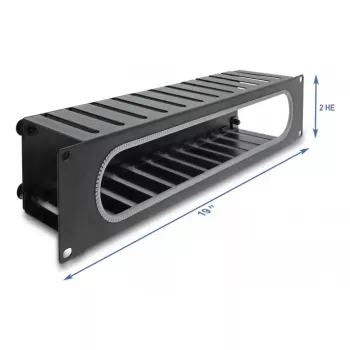 Tampa de gestão de cabos DELOCK 67279 — acessório para rack de aço 2U, preto, abertura com proteção de bordos