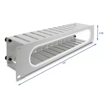 Painel de gestão de cabos DELOCK 67280 — painel para rack de aço 19 polegadas 2U com abertura, cinzento