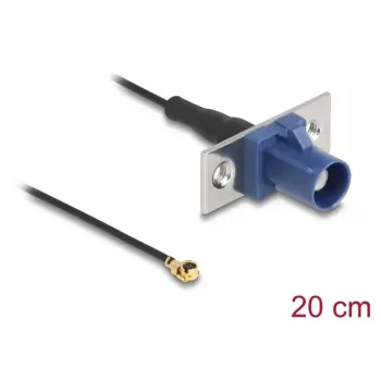 Cabo coaxial DELOCK 90731, FAKRA C para I-PEX MHF1, 0,2 m, 1,13 mm, preto/azul