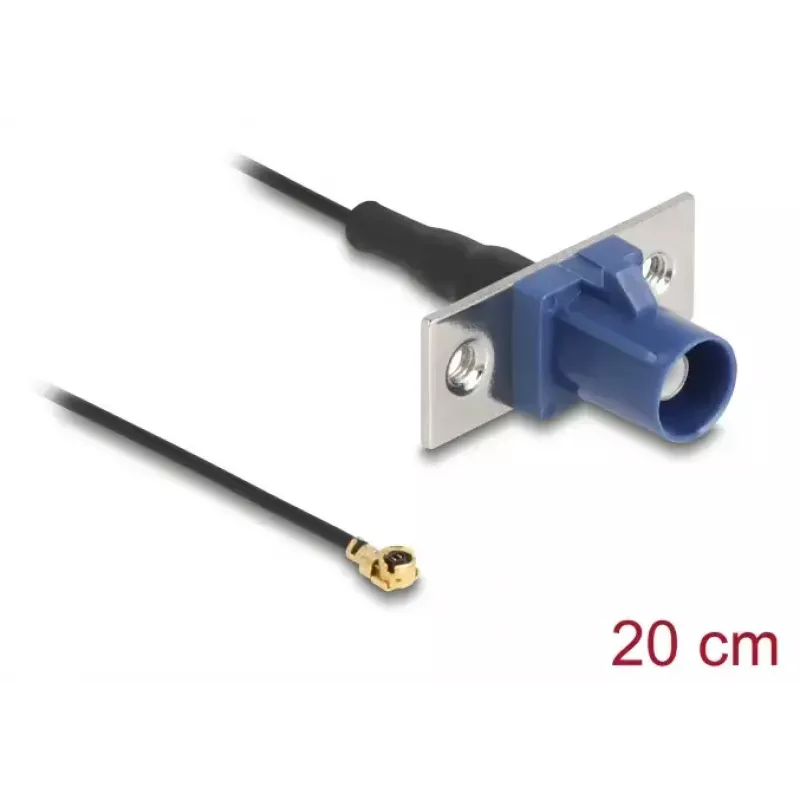 Cabo coaxial DELOCK 90731, FAKRA C para I-PEX MHF1, 0,2 m, 1,13 mm, preto/azul