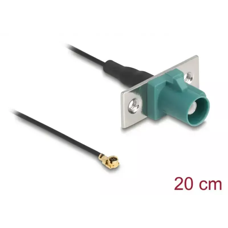 Cabo coaxial DELOCK 90732 — FAKRA E para I-PEX MHF1, 0,2 m, 1,13 mm, preto/turquesa