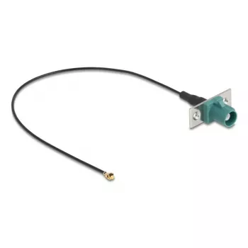 Cabo coaxial DELOCK 90732 — FAKRA E para I-PEX MHF1, 0,2 m, 1,13 mm, preto/turquesa