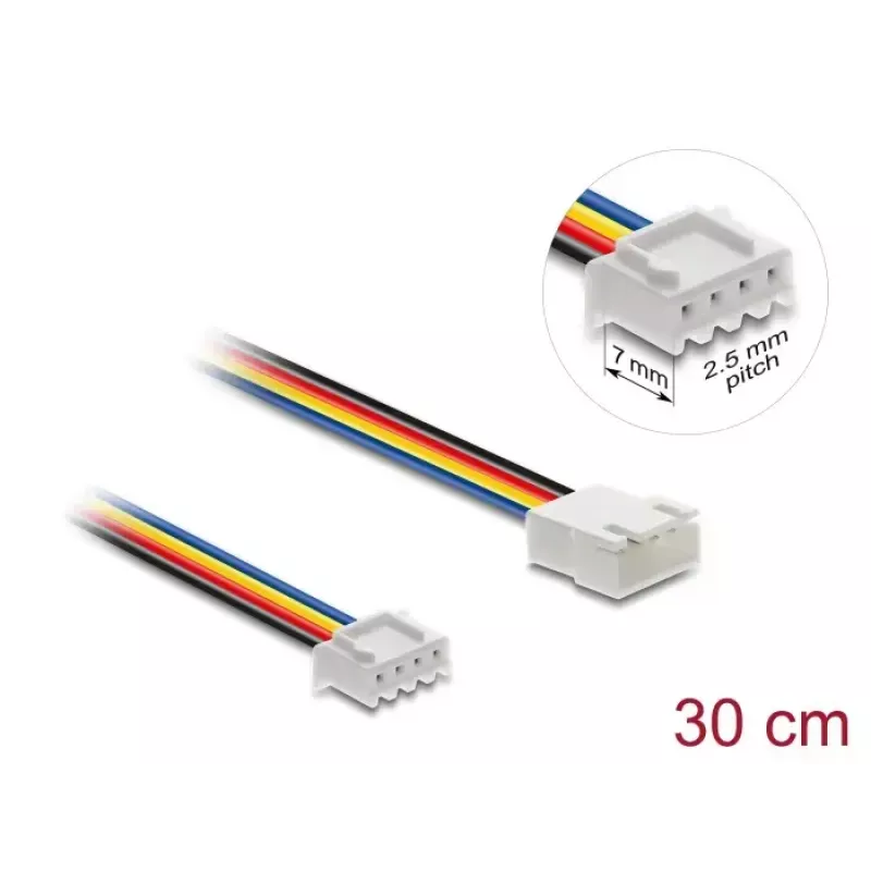 DeLOCK 90868 Cabo de extensão de ventoinha PWM 4 pinos JST, macho para fêmea, comprimento do conector 7 mm, 30 cm
