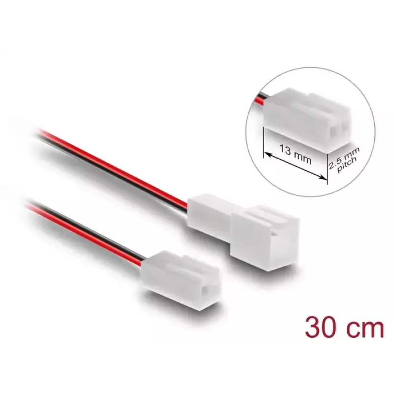 DeLOCK 90869 Cabo de extensão de ventoinha 2 pinos, macho para fêmea, comprimento do conector 13 mm, 30 cm
