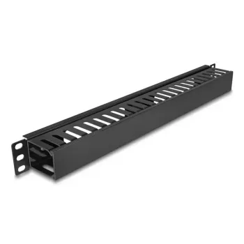 Placa-guia de gestão de cabos DELOCK 19 polegadas 1HE com 2 aberturas, metal/plástico, preto
