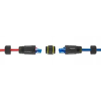 Adaptador de acoplamento DELOCK conector fêmea RJ45 a conector fêmea RJ45 com rosca M23, Cat.6a/Cat.7, IP68, preto
