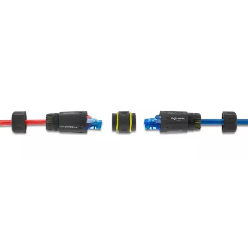 Adaptador de acoplamento DELOCK conector fêmea RJ45 a conector fêmea RJ45 com rosca M23, Cat.6a/Cat.7, IP68, preto