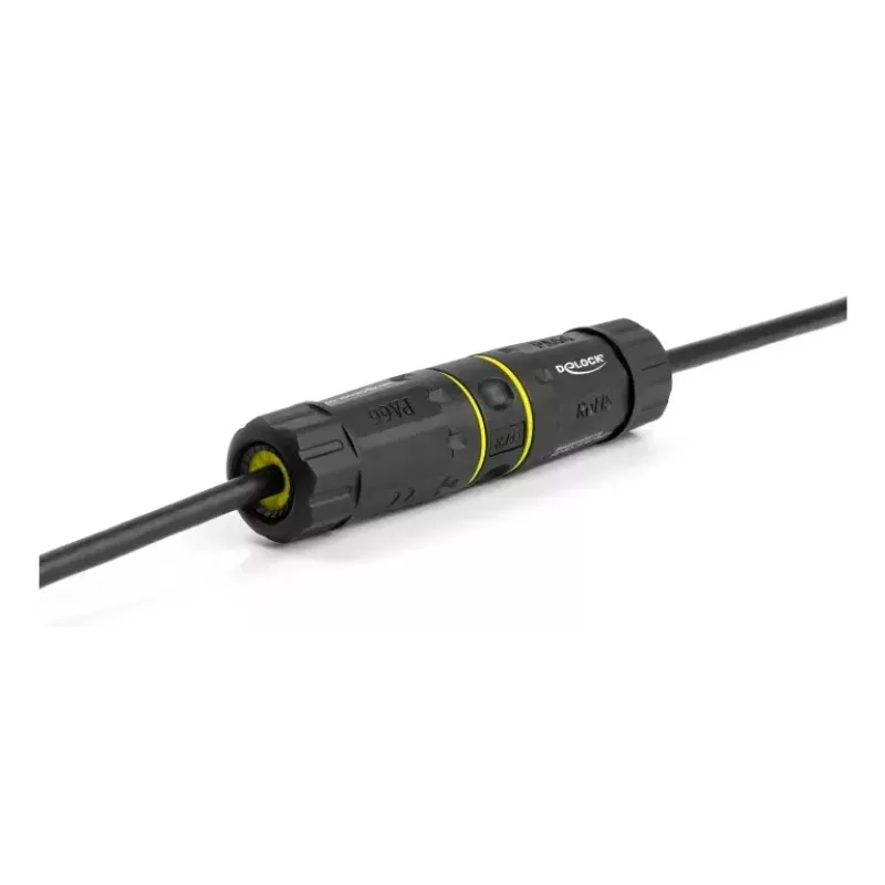 Adaptador de acoplamento DELOCK conector fêmea RJ45 a conector fêmea RJ45 com rosca M23, Cat.6a/Cat.7, IP68, preto