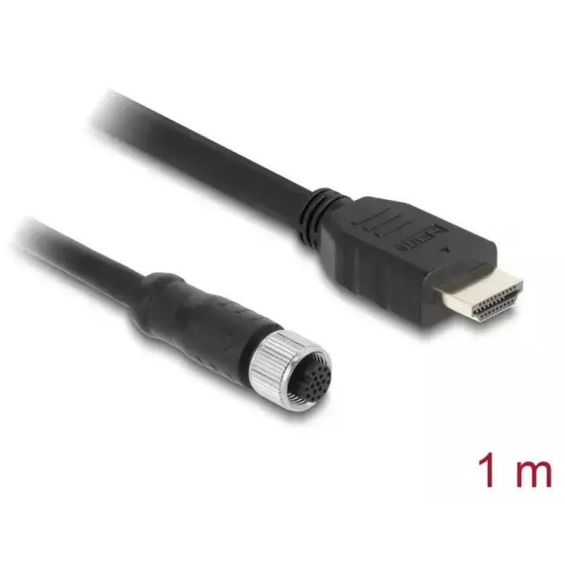 Cabo DELOCK M12 codificação A 17 pinos (conector fêmea) para HDMI (conector macho) — 1 m, preto