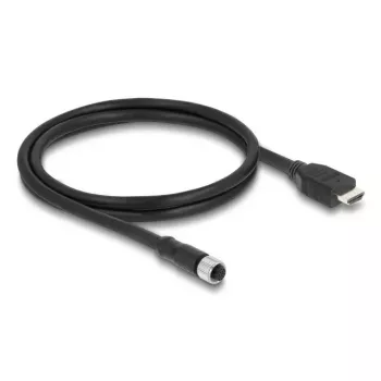 Cabo DELOCK M12 codificação A 17 pinos (conector fêmea) para HDMI (conector macho) — 1 m, preto