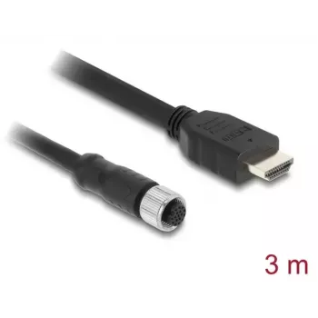 Cabo DELOCK M12 codificação A 17 pinos (fêmea) para HDMI (macho) 3 m