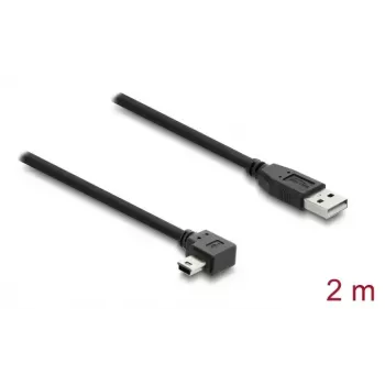 Cabo USB 2.0 DELOCK conector macho Type-A para conector macho Mini-USB-B em ângulo, 2 m, preto
