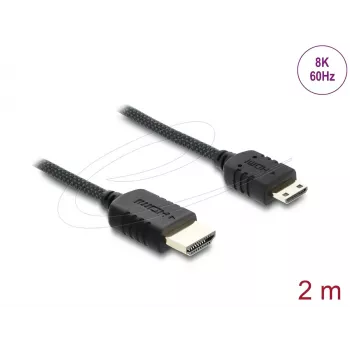 Cabo HDMI DELOCK 81688 — 2 m, HDMI tipo A (macho) para HDMI tipo C (Mini, macho), 48 Gbit/s, até 7680×4320, contactos dourados, preto