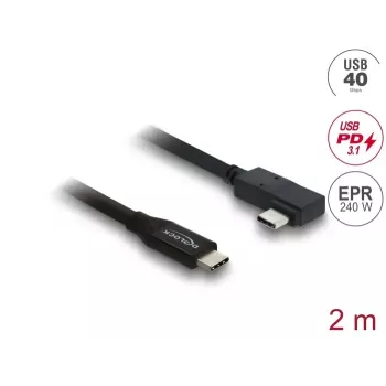 Cabo DELOCK coaxial USB4 Gen 3x2 40 Gbps USB-C para USB-C angular esquerda/direita PD 3.1 240W 2 m