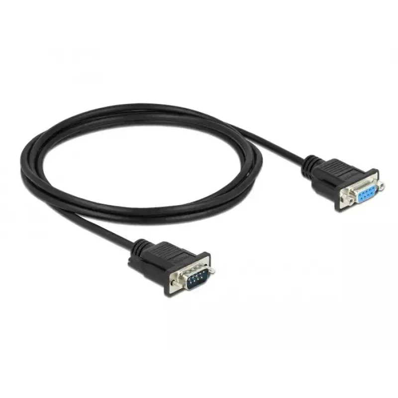 Delock Cabo null modem RS-232, D-Sub 9 macho para fêmea, caixa de conector fina, 2 m, preto