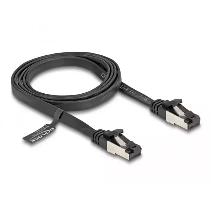 Cabo de rede DeLOCK RJ45 cabo patch plano ficha para ficha Cat.8.1 1 m preto