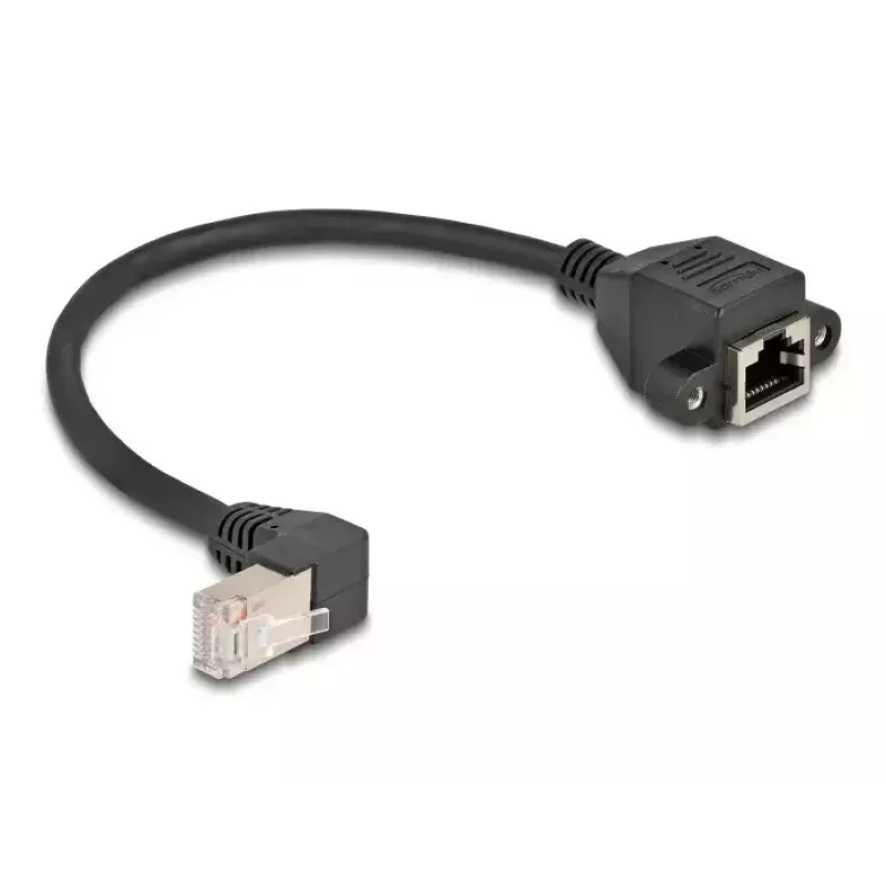 Cabo de extensão de rede DeLOCK S/FTP RJ45 90° angular macho para RJ45 Cat.6A 0,25 m preto