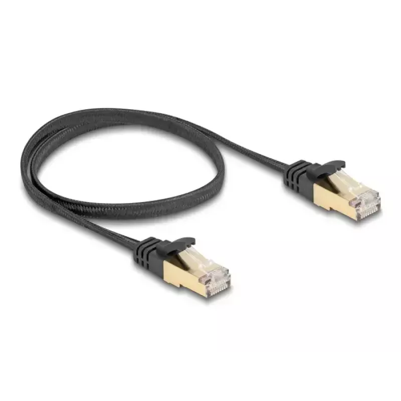Cabo de rede DeLOCK RJ45 plano 0,5 m Cat.6A preto