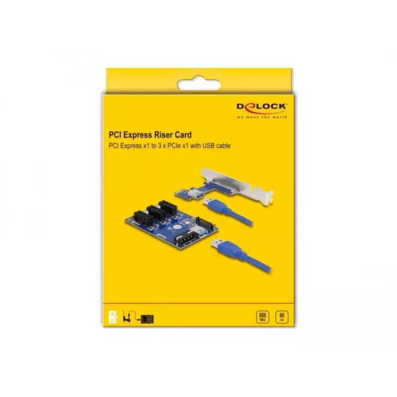 Riser Card DeLOCK PCI Express x1 para 3 x PCIe x1 50 cm cabo USB