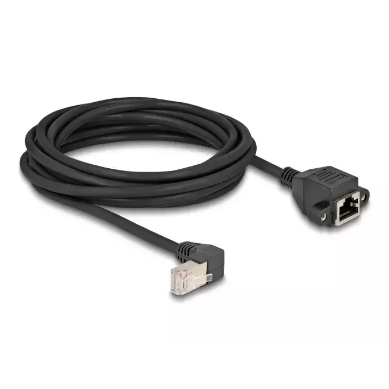Cabo de extensão de rede DeLOCK S/FTP RJ45 90° angular macho para RJ45 Cat.6A 5 m preto