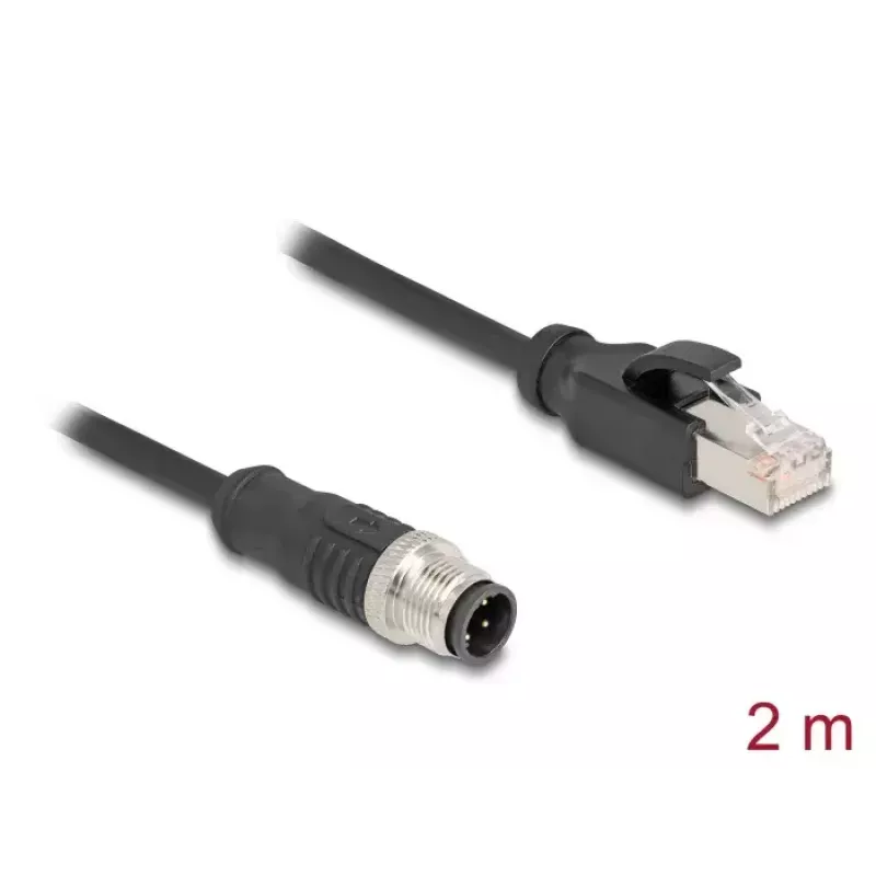 Cabo de rede DeLOCK M12 codificado D 4 pinos macho para RJ45 macho Cat5e 2 m preto