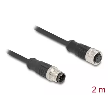 Cabo de rede DeLOCK M12 codificado D 4 pinos macho para fêmea Cat5e 2 m preto