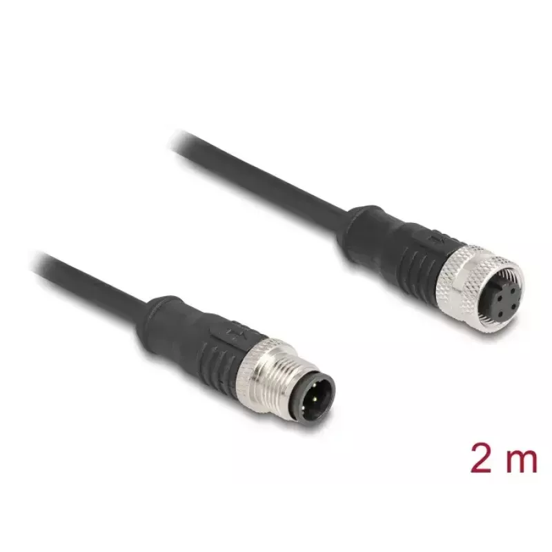 Cabo de rede DeLOCK M12 codificado D 4 pinos macho para fêmea Cat5e 2 m preto