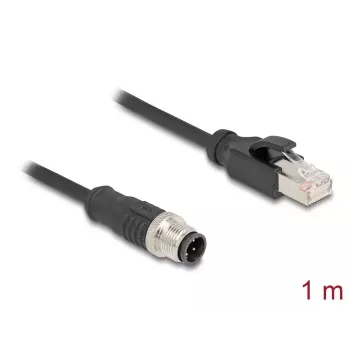 Cabo de rede DeLOCK M12 codificado D 4 pinos macho para RJ45 macho Cat5e 1 m preto