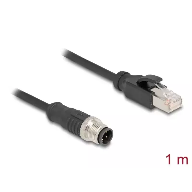 Cabo de rede DeLOCK M12 codificado D 4 pinos macho para RJ45 macho Cat5e 1 m preto