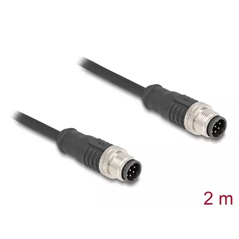 Cabo de rede DeLOCK M12 codificado A 8 pinos macho para macho Cat5e 2 m preto