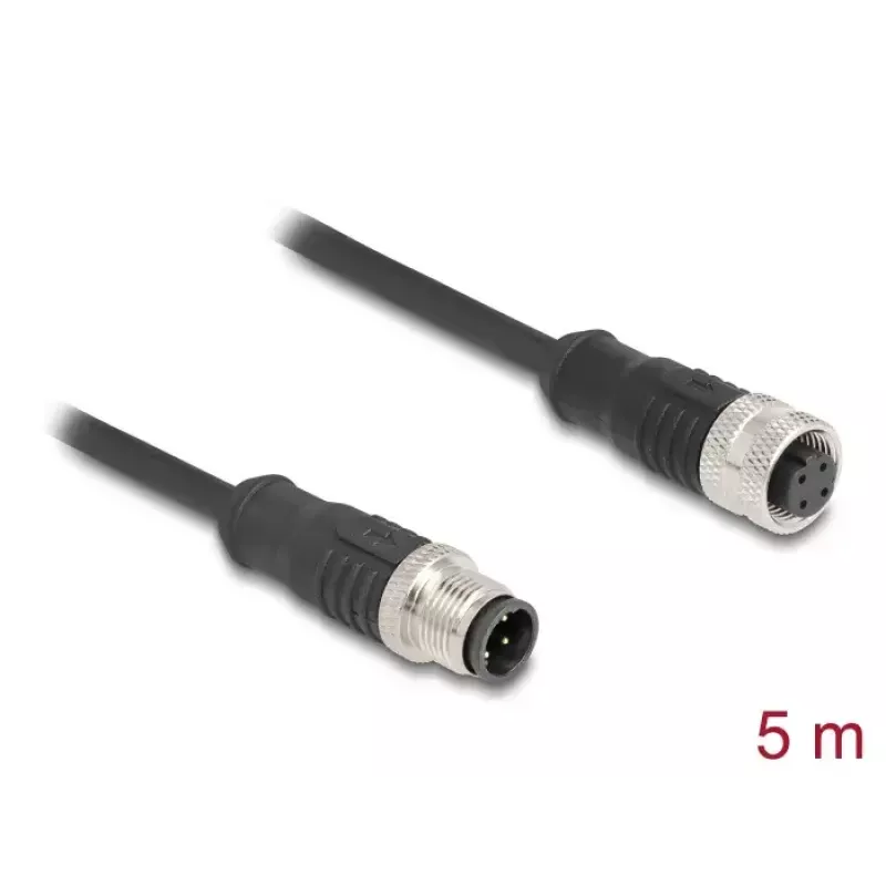 Cabo de rede DeLOCK M12 codificado D 4 pinos macho para fêmea Cat5e 5 m preto