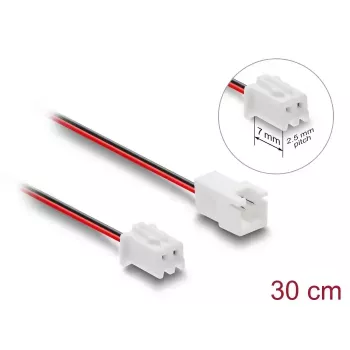 DeLOCK 90762 Cabo de extensão de ventoinha JST 2 pinos, macho para fêmea, comprimento do conector 7 mm, 30 cm