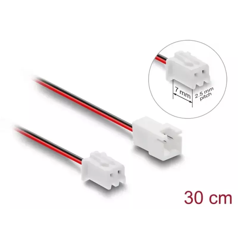 DeLOCK 90762 Cabo de extensão de ventoinha JST 2 pinos, macho para fêmea, comprimento do conector 7 mm, 30 cm