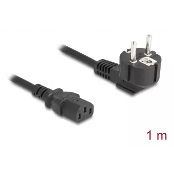 Cabo de alimentação DELOCK CEE 7/7 90° angular para IEC C13, 1 m, 3×0,75 mm², H05VV-F, 250 V
