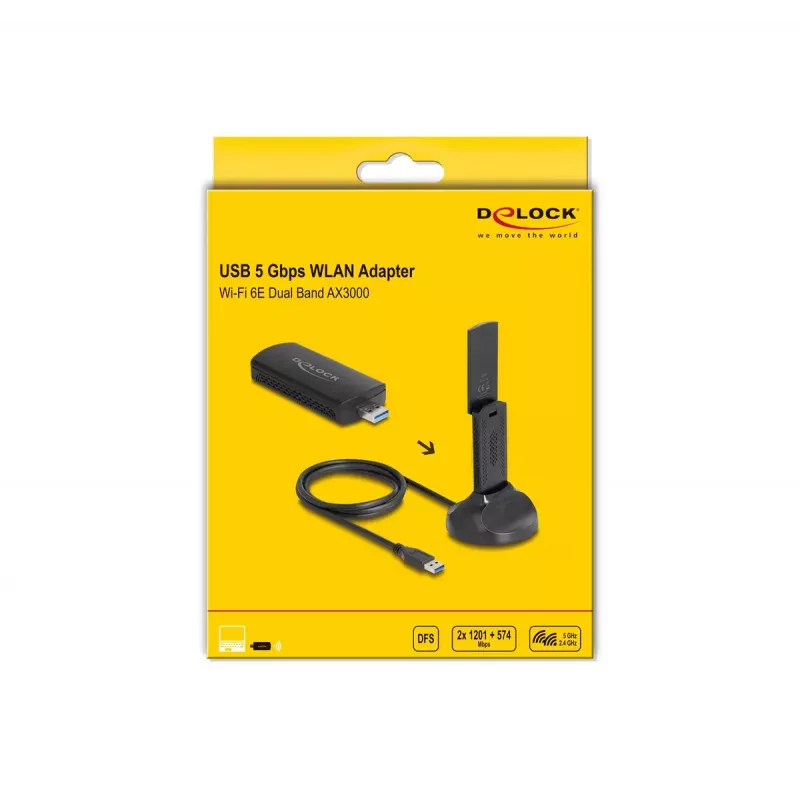 Adaptador Wi-Fi 6E Dual Band USB DeLOCK AX3000 1201 Mbps
