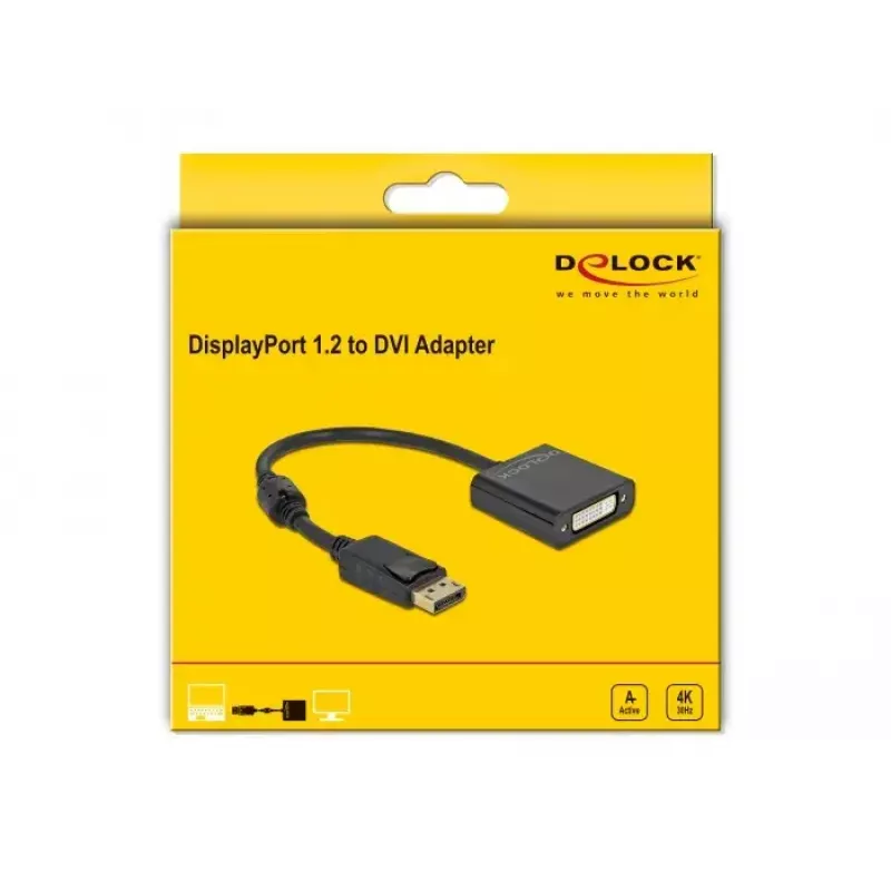 Adaptador DisplayPort 1.2 ficha macho para DVI conector fêmea 4K ativo DeLOCK 63482