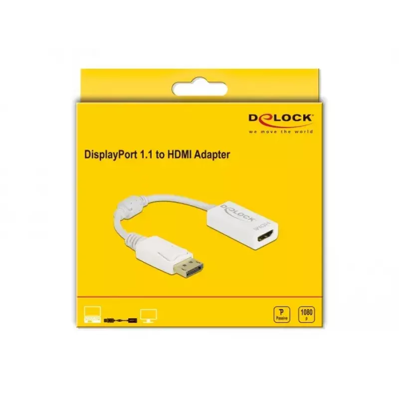 Adaptador DisplayPort 1.1 macho para HDMI fêmea passivo branco DeLOCK 61015