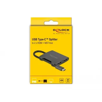 Splitter DeLOCK USB Type-C DP Alt Mode para 2 x HDMI MST 4K 60 Hz