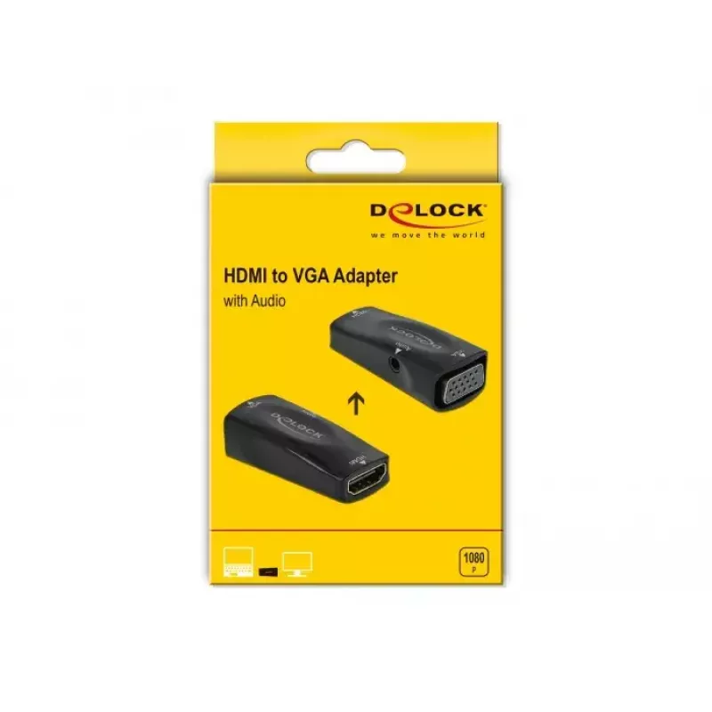 Adaptador HDMI-A fêmea para VGA fêmea 1080p com áudio DeLOCK 66560