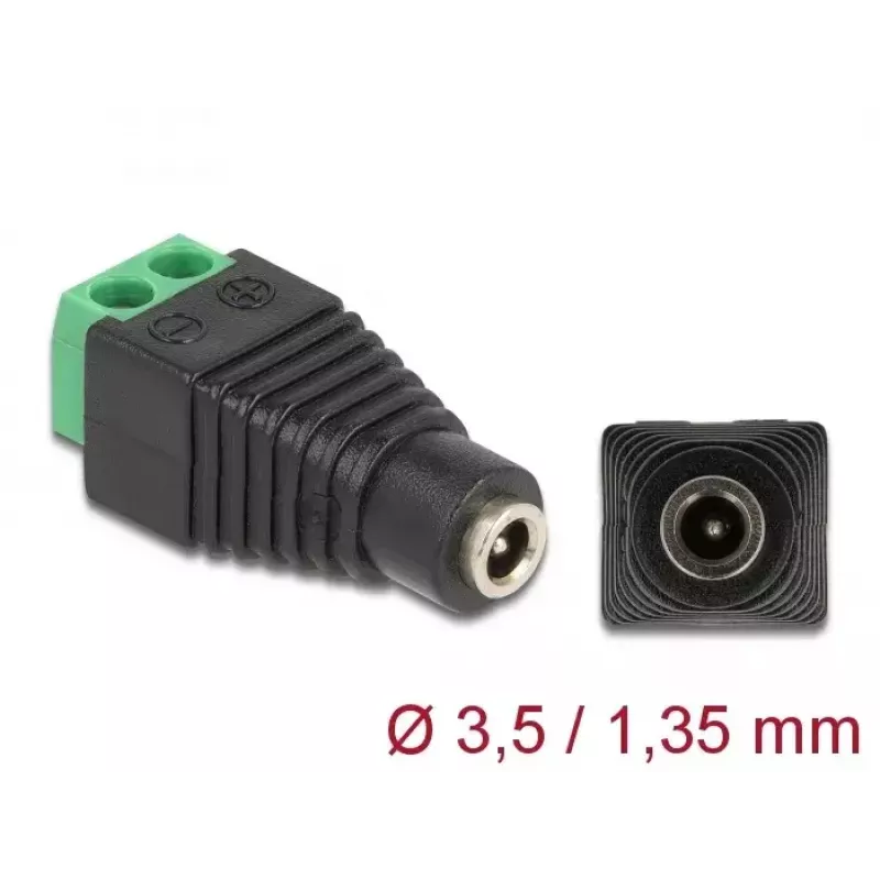 Adaptador DC 1,35 x 3,5 mm fêmea para barra de terminais de 2 pinos DeLOCK 66730