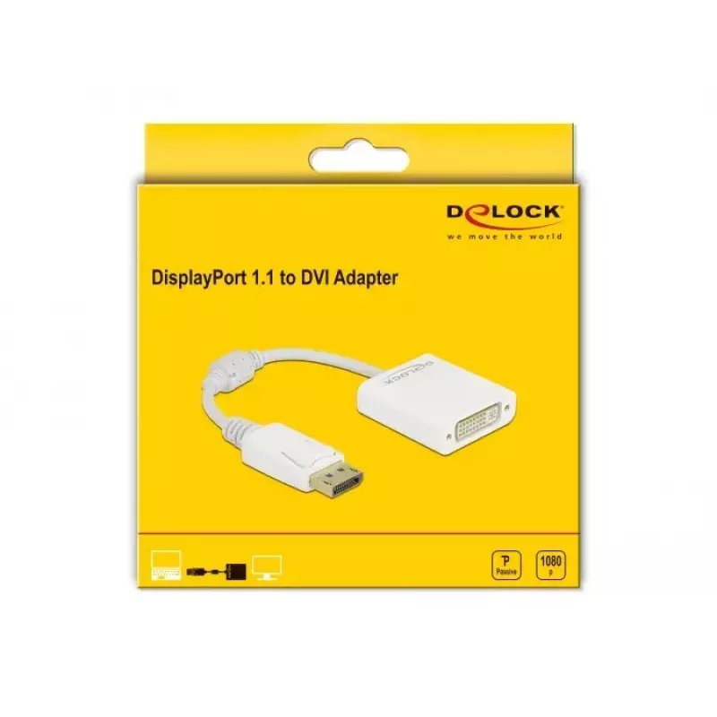 Adaptador DisplayPort 1.1 macho para DVI fêmea passivo branco DeLOCK 61010
