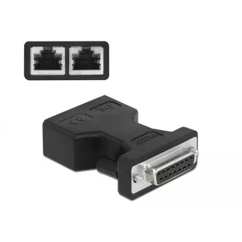 Adaptador DeLOCK D-Sub 15 pinos fêmea para 2 x RJ45 fêmea AUI 66806
