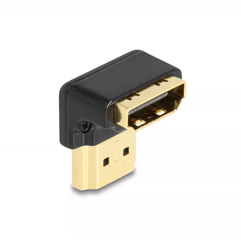 Adaptador HDMI DeLOCK macho para fêmea 90° inclinado para baixo 8K 60 Hz metal