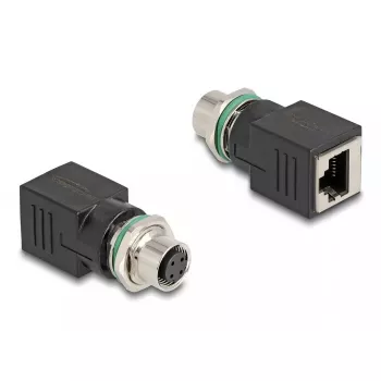 Adaptador DeLOCK M12 codificado D de 4 pinos fêmea para RJ45 fêmea reto