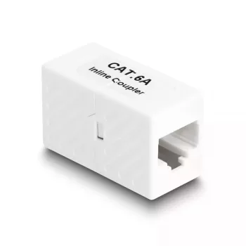 Delock 88134 Adaptador de RJ45 fêmea para RJ45 fêmea, Cat.6A UTP, branco