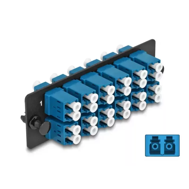 Painel de adaptadores de fibra ótica DeLOCK LC duplex UPC 12 portas azul