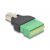 Adaptador DeLOCK RJ50 macho para barra de terminais com botão de pressão, barra de terminais de 11 pinos