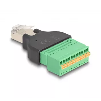 Adaptador DeLOCK RJ50 macho para barra de terminais com botão de pressão, barra de terminais de 11 pinos